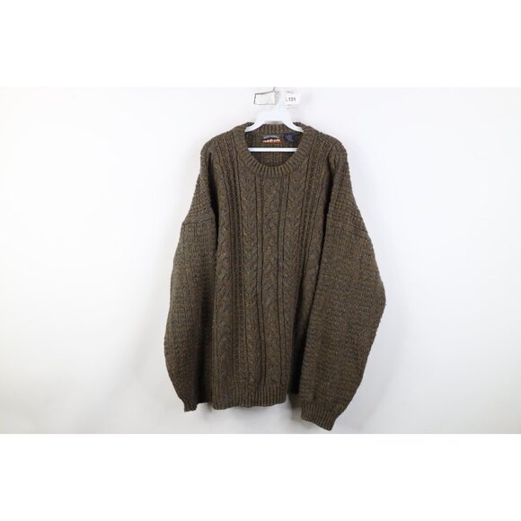 Vintage 90s Streetwear Mens Large Wool Blend Chunky Cable Knit Fisherman Sweater